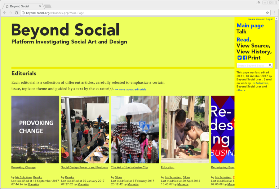 Screenshot of the second Beyond Social wiki skin (Oct. 2017)