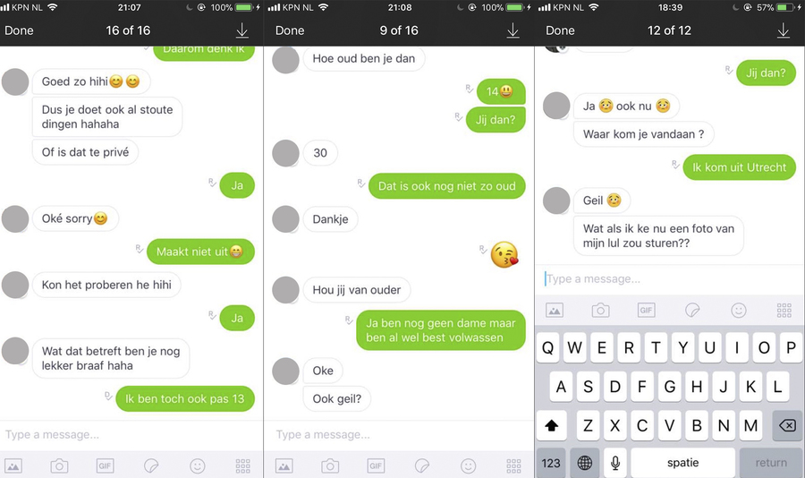 Screenshots of chats on Kik